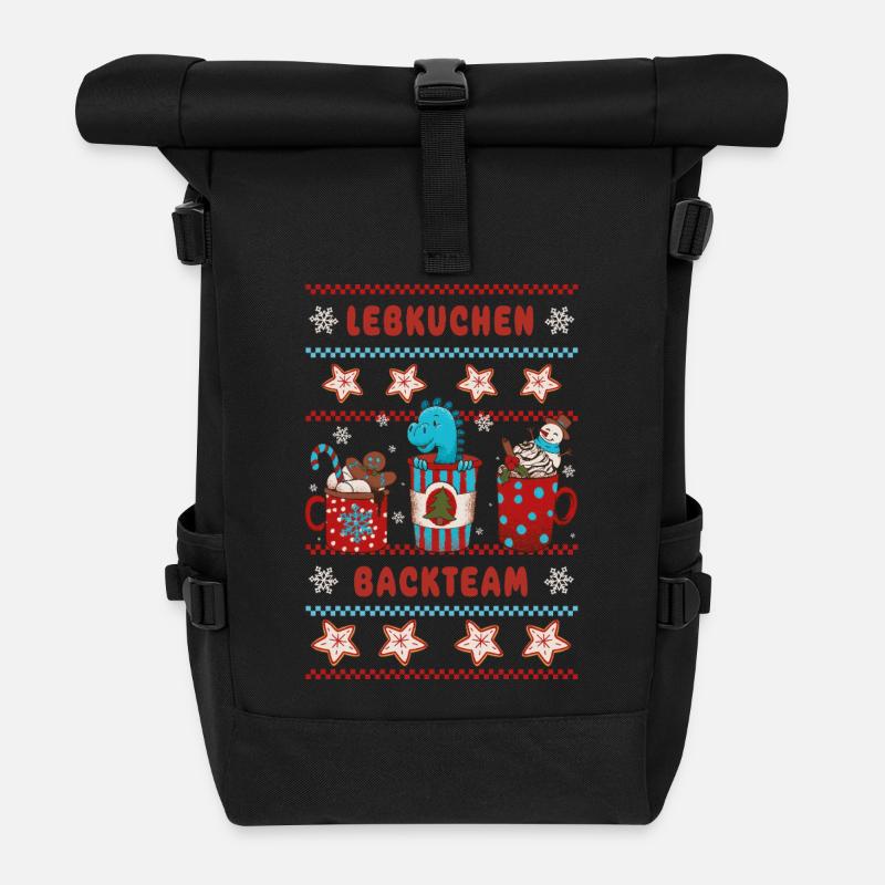 Weihnachtsbäckerei "Lebkuchen Backteam" Dino - Rolltop Rucksack - Schwarz