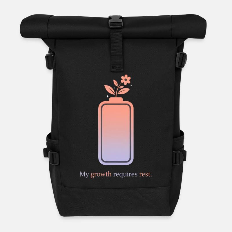 My Growth Requires Rest – Selfcare Design - Roll Top Backpack - black
