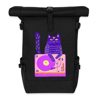 Neon Cat DJ sur une platine rose - Sac à dos roll top - noir - Devant
