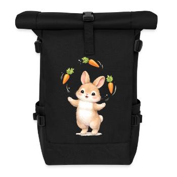 Un lapin mignon jongle avec les carottes - Sac à dos roll top - noir - Devant