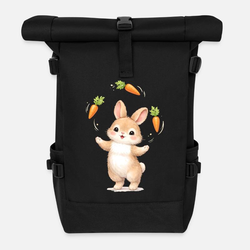 Süßer Hase jongliert Karotten - Rolltop Rucksack - Schwarz