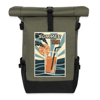 Sommerzeit Orange Drink Retro - Rolltop Rucksack - Olive/Schwarz - Vorne