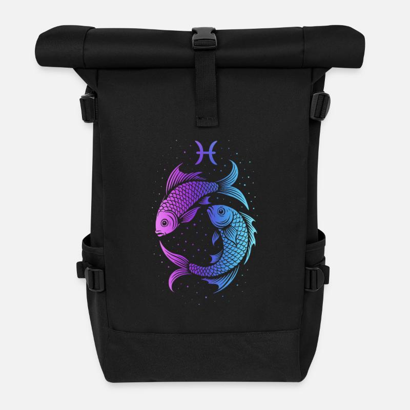 Sternzeichen Fische – Mystisches Neon – Astrologie - Rolltop Rucksack - Schwarz