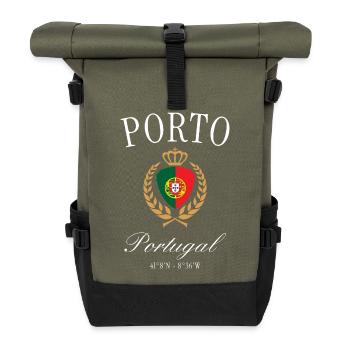 Porto Portugal Wappen Krone – Reise Souvenir - Rolltop Rucksack - Olive/Schwarz - Vorne