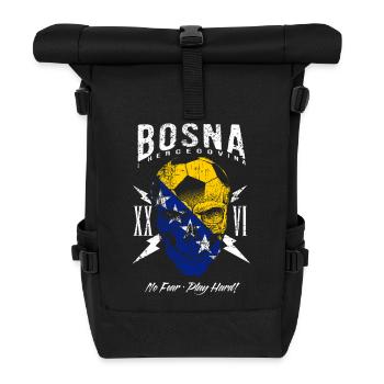 BOSNIEN Bosna Fußball Fan Totenkopf Flagge - Rolltop Rucksack - Schwarz - Vorne