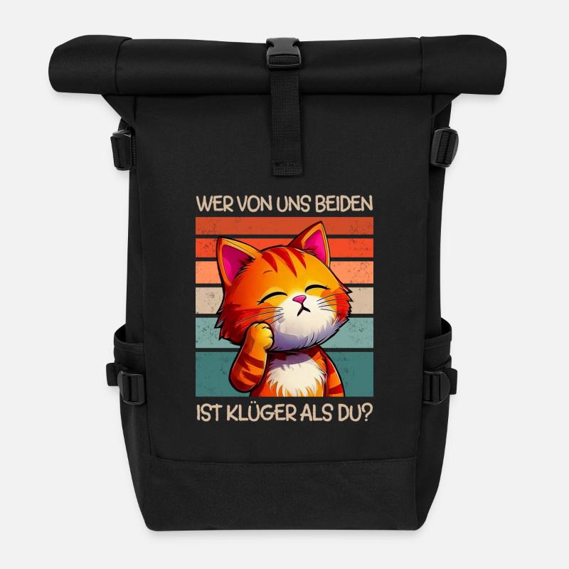 Katze klüger als du Spruch Lustig Sarkasmus - Rolltop Rucksack - Schwarz
