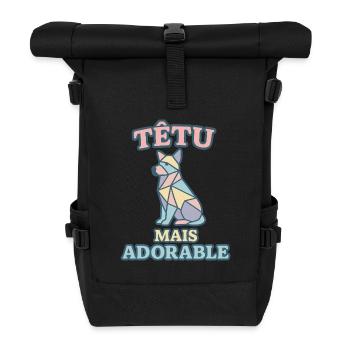 Têtu mais adorable – Chien géométrique pastel - Sac à dos roll top - noir - Devant