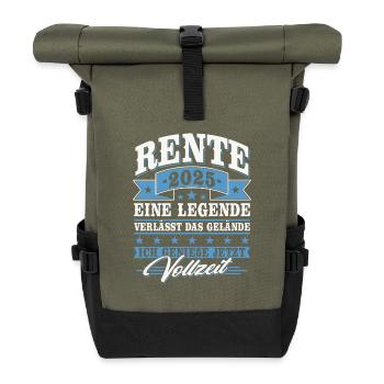 Rente 2025 Ruhestand Rentner Geschenk - Rolltop Rucksack - Olive/Schwarz - Vorne