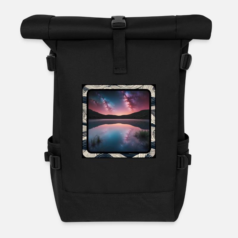 Seelandschaft mit Spiegelungen - Rolltop Rucksack - Schwarz