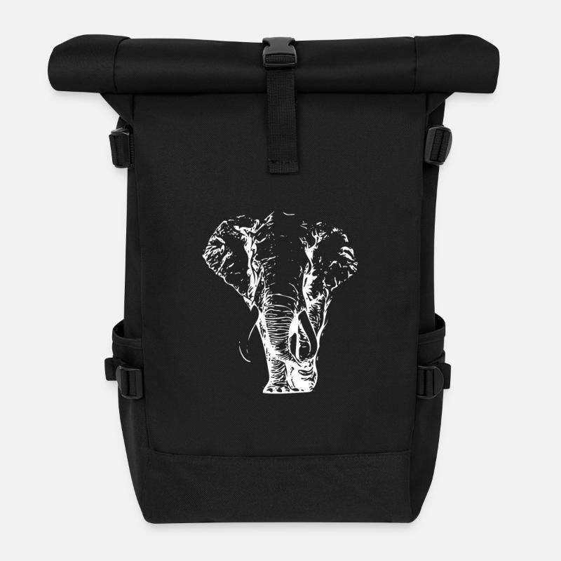 elephant blanc - Sac à dos roll top - noir