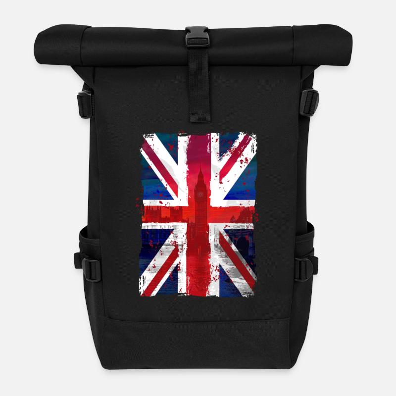 Union Jack - UK Flag - London - Rolltop Rucksack - Schwarz