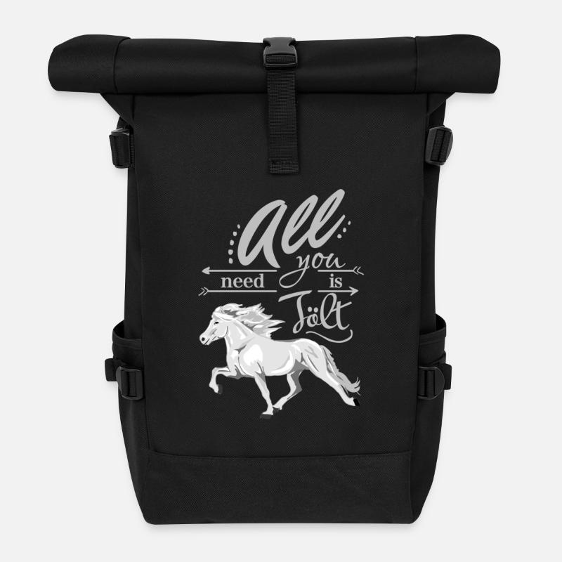 Schimmel Isländer weiß: All you need is Tölt - Rolltop Rucksack - Schwarz