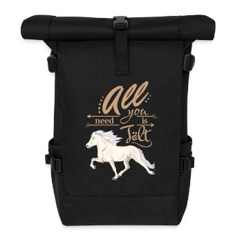 Cremello Isländer: All you need is Tölt - Rolltop Rucksack - Schwarz - Vorne