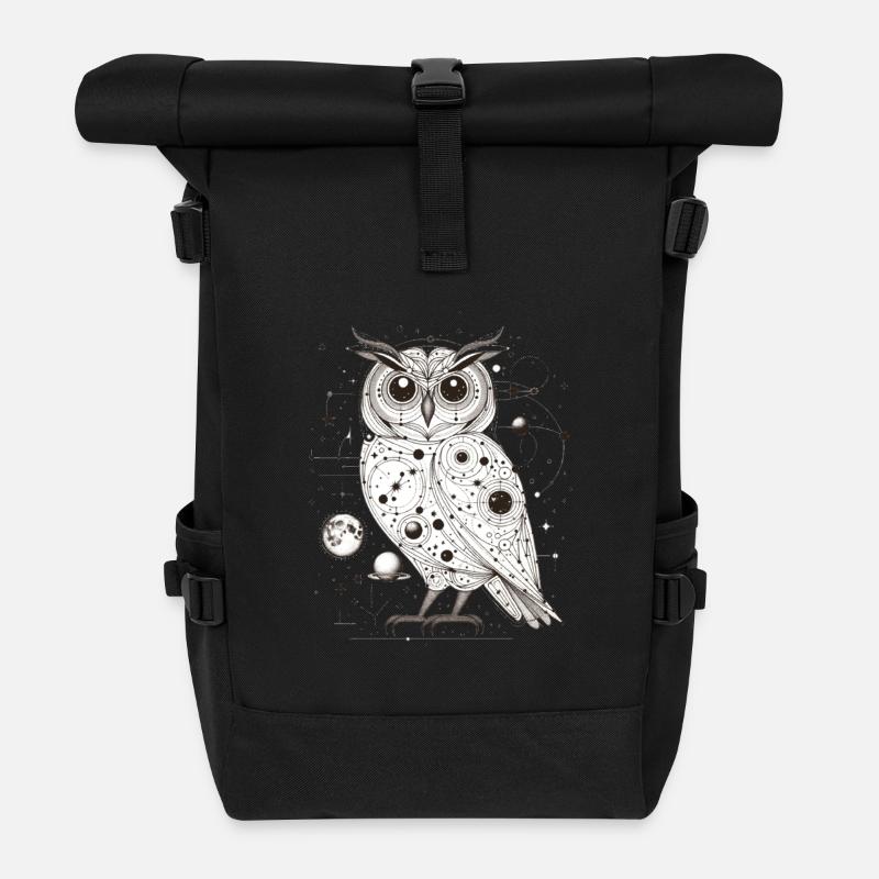 Eule im Weltall | Weltall in Eule - Rolltop Rucksack - Schwarz