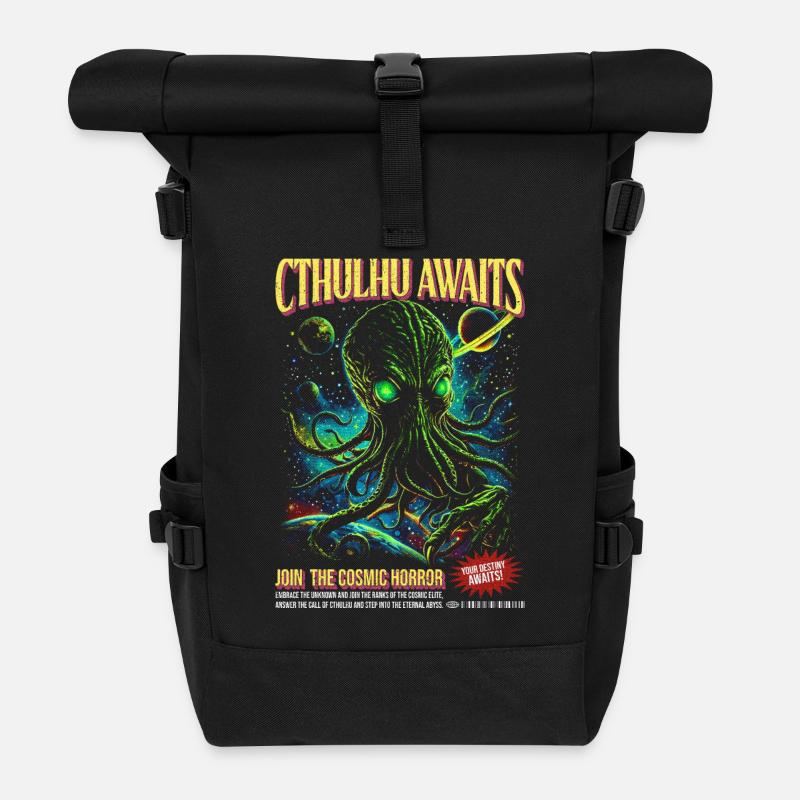 Cthulhu Awaits: Cosmic Horror Universe Illustration - Rolltop Rucksack - Schwarz