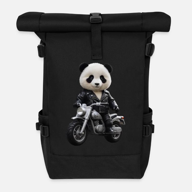 Biker Panda - Rolltop Rucksack - Schwarz