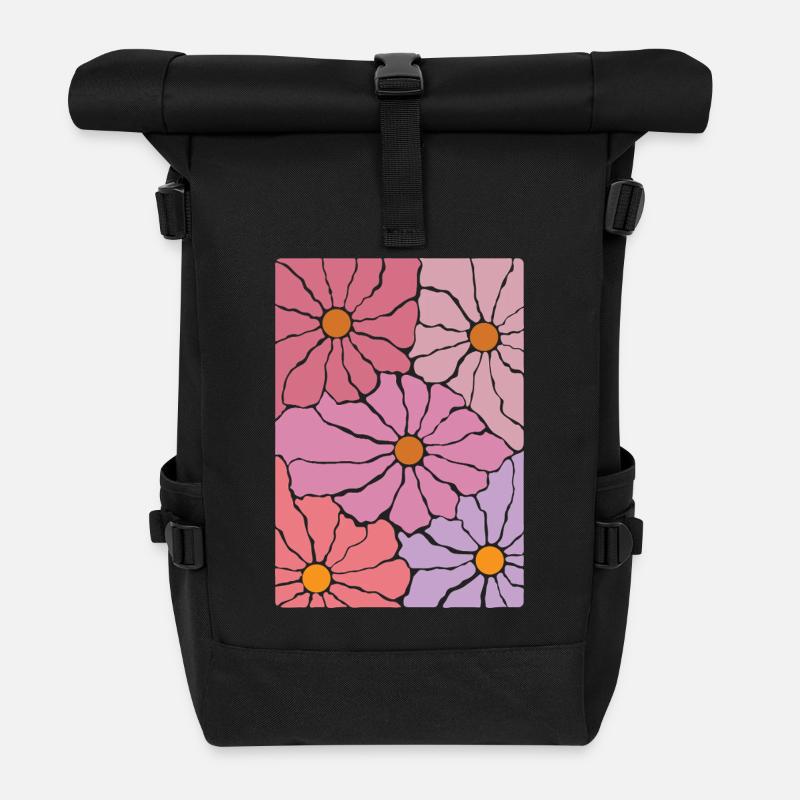Boho Flora Blumen - Rolltop Rucksack - Schwarz