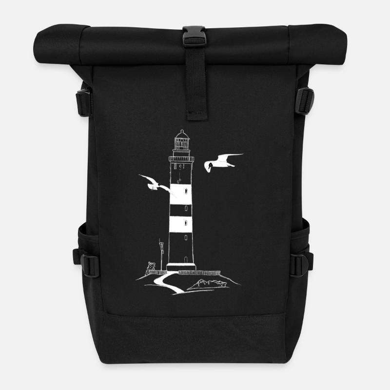Leuchtturm von Amrum mit Möwen - Rolltop Rucksack - Schwarz