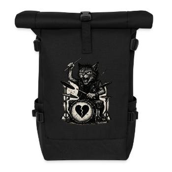 Katze spielt Schlagzeug Punk Rock Music - Rolltop Rucksack - Schwarz - Vorne