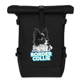 TEAM Border Collie Langhaar - Schwarz Zweifarbig - Rolltop Rucksack - Schwarz - Vorne