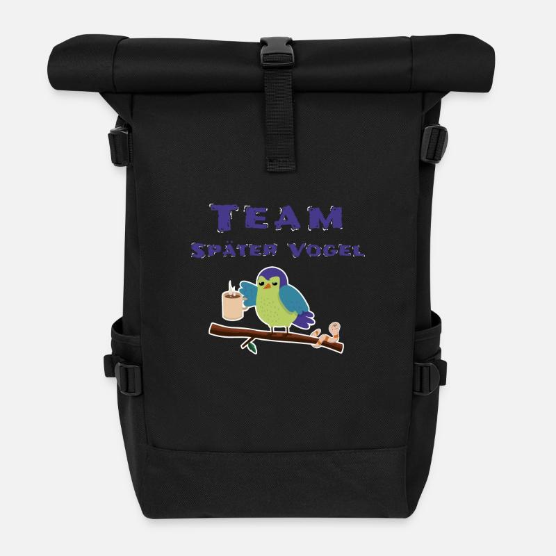 Später Vogel Morgenmuffel Schlafshirt - Rolltop Rucksack - Schwarz