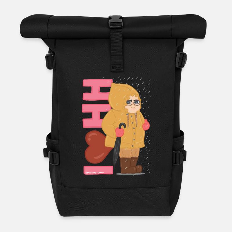 ILOVEHH- hamburg - Rolltop Rucksack - Schwarz