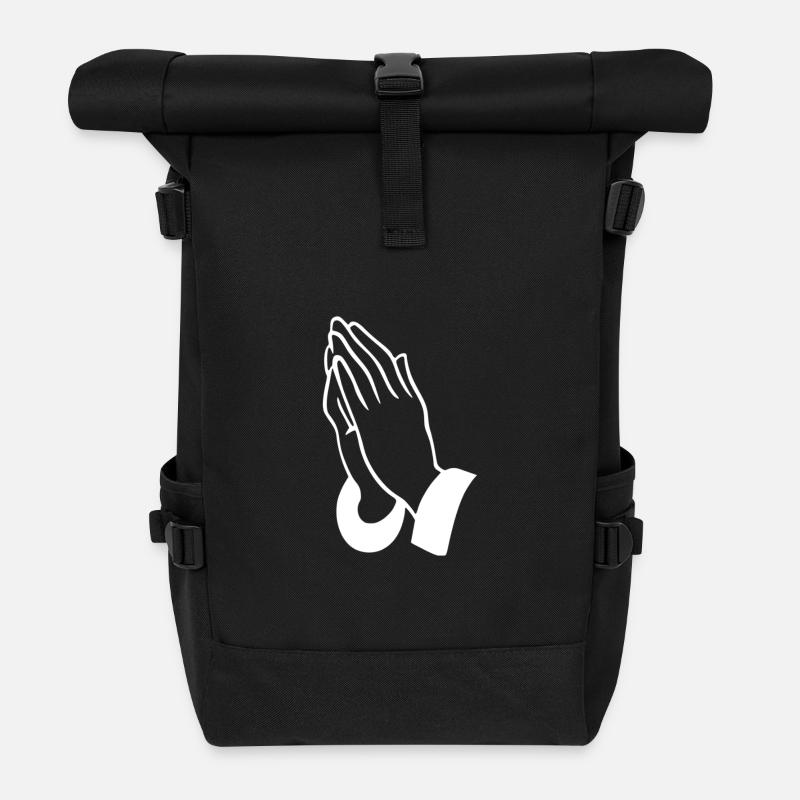 Prayer Hands Line Art - Roll Top Backpack - black