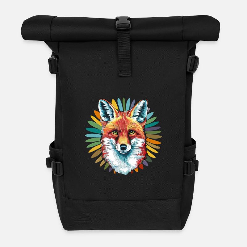 Fuchs - Illustration - Rolltop Rucksack - Schwarz