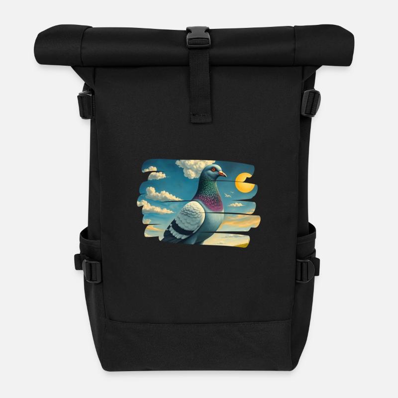 Sunrise Pigeon - Roll Top Backpack - black