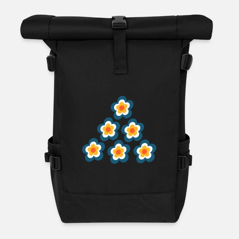 Années 70 Fleur Motif Rétro Hippie Fleurs Puissance - Sac à dos roll top - noir