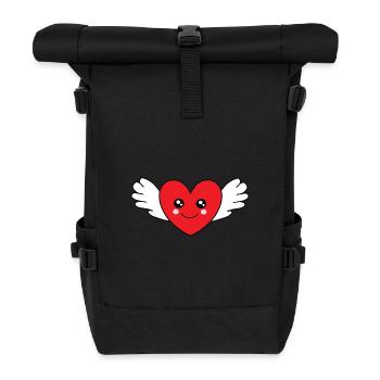 red heart red heart red heart - Roll Top Backpack - black - Front