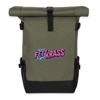 Fett Krass Retro Schriftzug - Rolltop Rucksack - Olive/Schwarz - Vorne