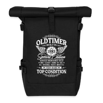 Oldtimer Baujahr 1985 Jahrgang Geburtstag Geschenk - Rolltop Rucksack - Schwarz - Vorne