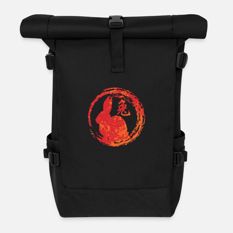 Hase chinesisches Tierkreiszeichen - Rolltop Rucksack - Schwarz