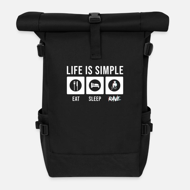 Rave Raver Techno Electro Musik - Rolltop Rucksack - Schwarz