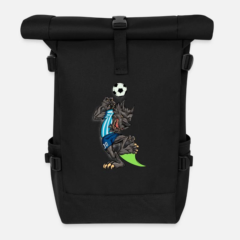 Comic Wolf spielt Fußball - Rolltop Rucksack - Schwarz