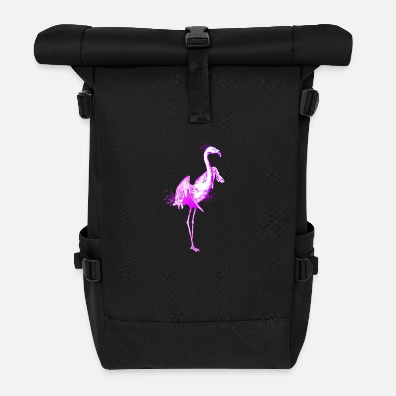 Farbenfrohe Zeichnung eines Flamingo - Rolltop Rucksack - Schwarz