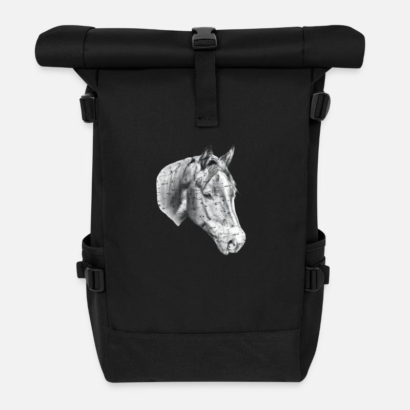 Pferdekopf Bleistiftzeichnung - Rolltop Rucksack - Schwarz