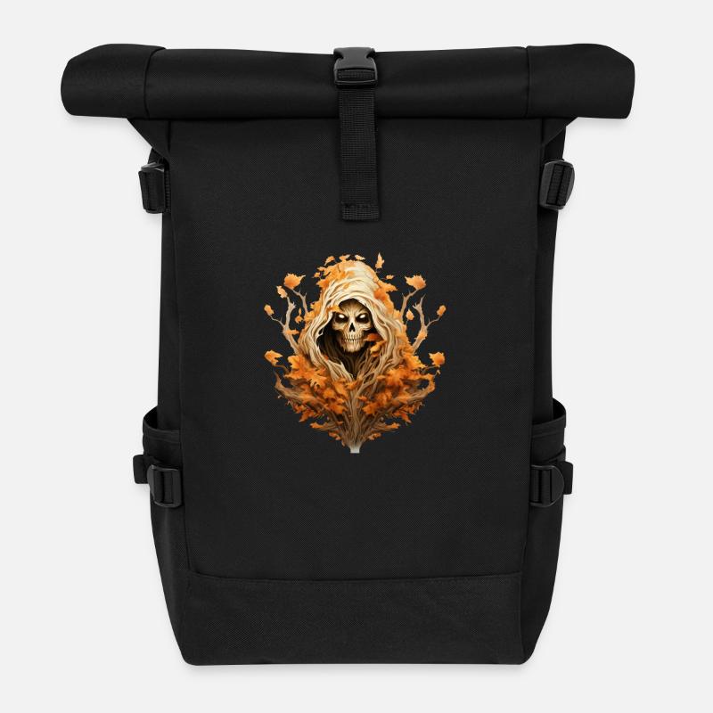 Halloween-Herbst mit Schädelbaum und Sensenmann - Rolltop Rucksack - Schwarz