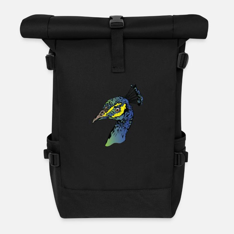 Pfau Vogel Farben Tier Tierpark - Rolltop Rucksack - Schwarz