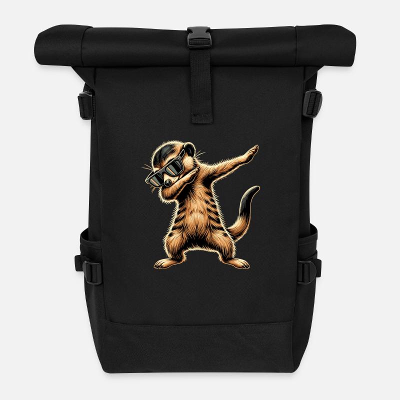 Dabbing Erdmännchen mit Sonnenbrille Cool Erdmännchen - Rolltop Rucksack - Schwarz