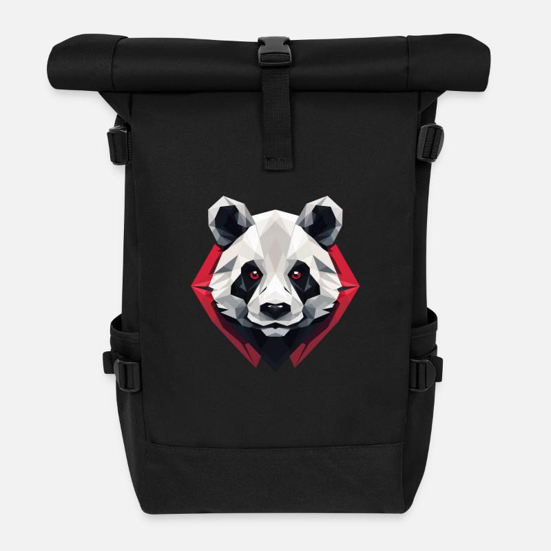 Polygonales Panda Portrait mit Roten Augen - Rolltop Rucksack - Schwarz