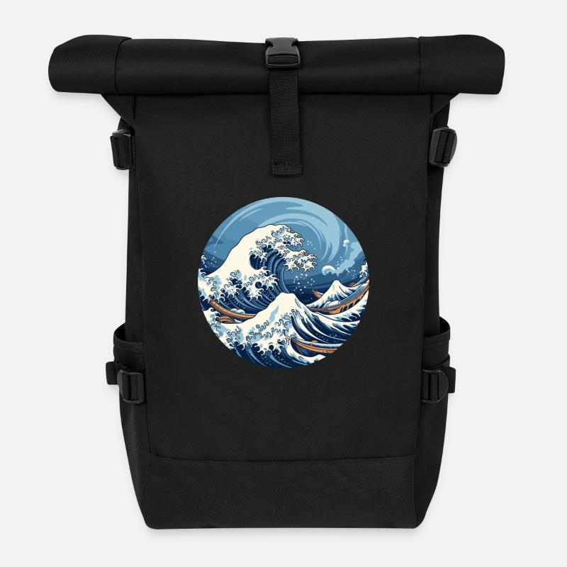 Große Welle The Great Wave Kanagawa - Rolltop Rucksack - Schwarz