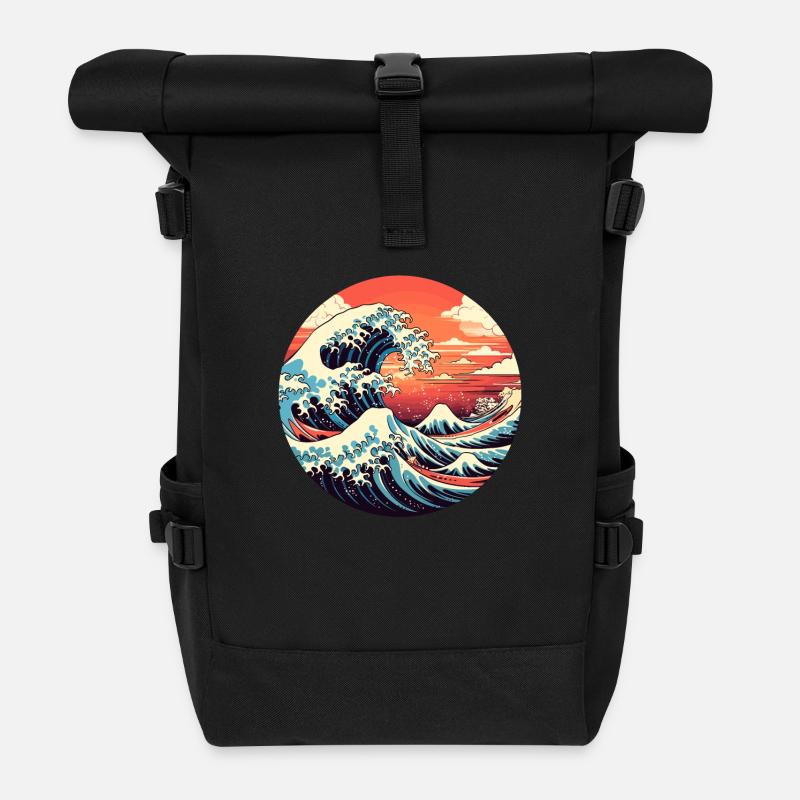 Große Welle The Great Wave Kanagawa - Rolltop Rucksack - Schwarz