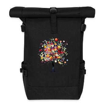 Colorful fruit tree in magical light - Roll Top Backpack - black - Front