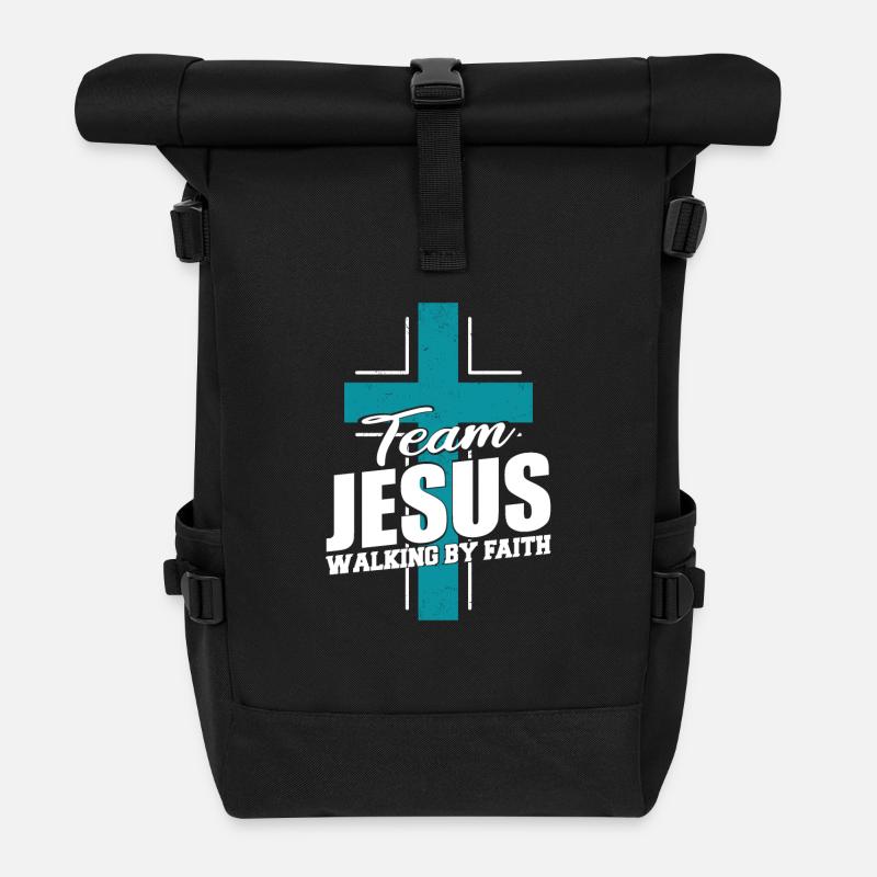 Team Jesus Walking By Faith Blaues Kreuz - Rolltop Rucksack - Schwarz