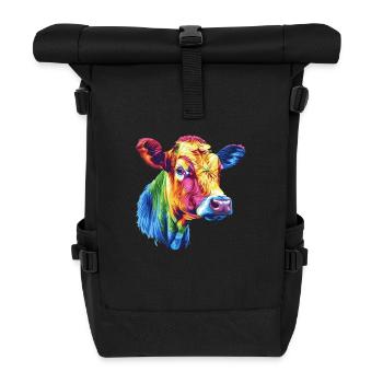 Colorful Cow Rainbow Artwork - Roll Top Backpack - black - Front