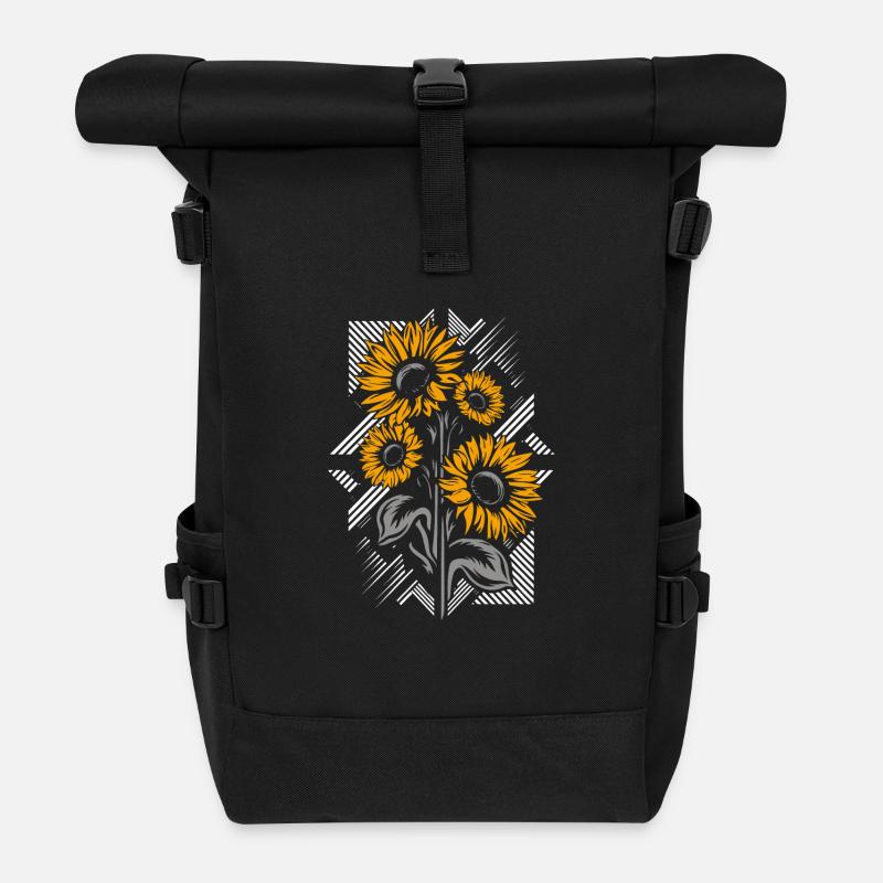 Illustration de fleurs de champ de tournesol sur noir - Sac à dos roll top - noir
