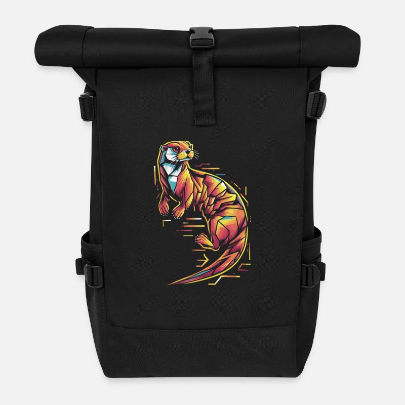 Bunte Geometrische Otter Illustration - Rolltop Rucksack - Schwarz