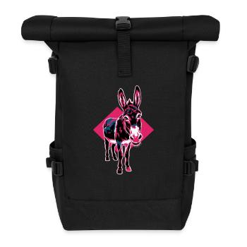 Geometrische Bauernhof Tier Grafik Esel - Rolltop Rucksack - Schwarz - Vorne